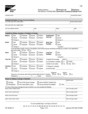 Principal Life Insurance Company Change Form