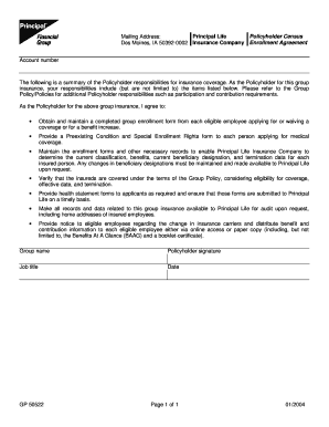Principal Life Insurance Company Enrollment Agreement