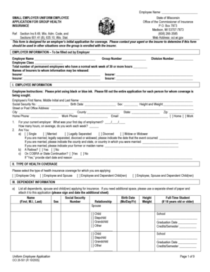 Wisconsin Group Health Insurance Application