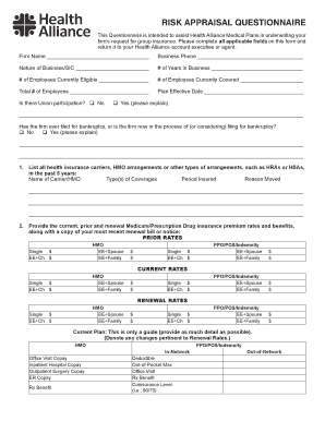 Health Alliance Risk Appraisal Questionnaire