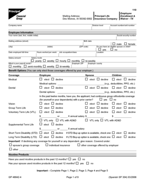 Principal Life Insurance Company Employee Enrollment Form