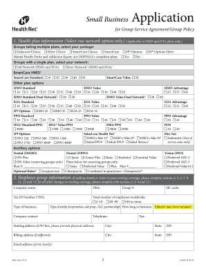 Small Business Application for Group Service Agreement
