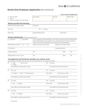 Dental Only Employee Application