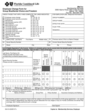 Employee Change Form for Membership Services