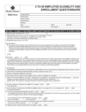 2 to 50 Employee Eligibility and Enrollment Questionnaire