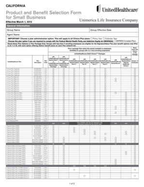 California Product and Benefit Selection Form