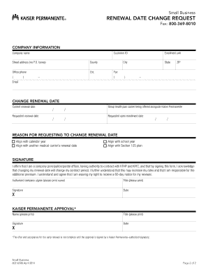 Kaiser Permanente Renewal Date Change Request