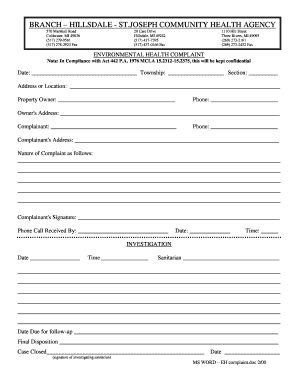 Environmental Health Complaint Form