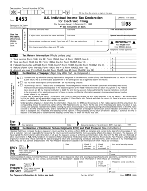 US Individual Income Tax Declaration Form 8453