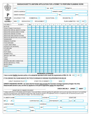 Massachusetts Plumbing Work Permit Application