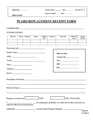 Pcard Replacement Receipt Form
