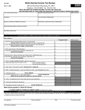 2005 Berks Earned Income Tax Return