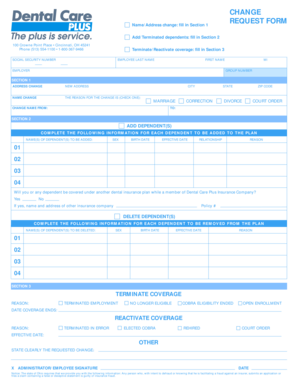 Dental Care Plus Insurance Change Request Form