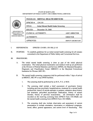 Maryland Initial Mental Health Intake Screening