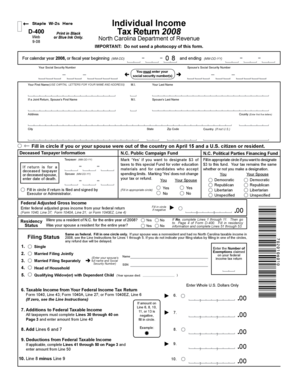 North Carolina D-400 Tax Return 2008