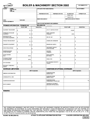 Boiler and Machinery Insurance Application