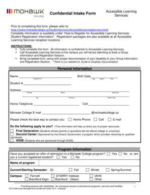 Confidential Intake Form for Accessible Learning Services