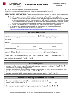 Confidential Intake Form for Accessible Learning Services