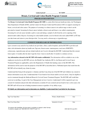 Breast Cervical Colon Health Program Consent Form