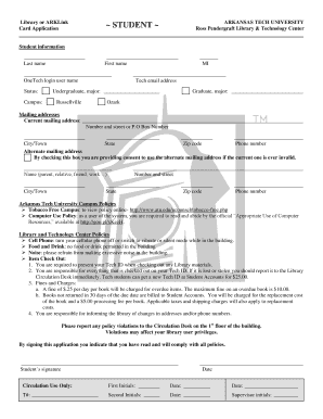 Arkansas Tech University Library Card Application