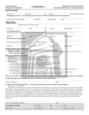 Arkansas Tech University Library Card Application