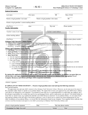 Arkansas Tech University Library Card Application