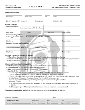 Arkansas Tech University Library Card Application