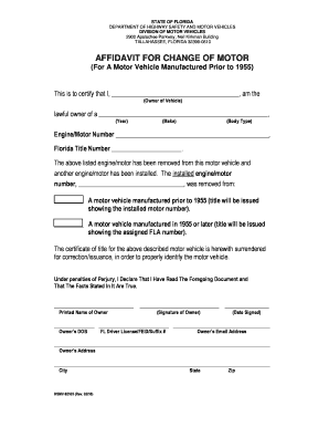 Florida Affidavit for Change of Motor