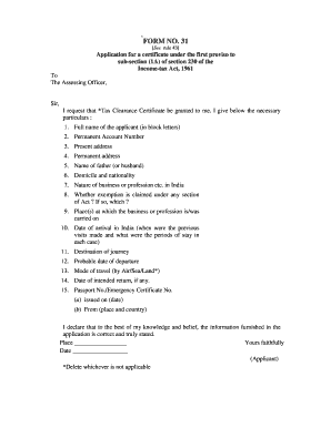 Form 31 Application for Tax Clearance Certificate