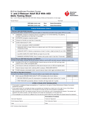 BLS for Healthcare Providers Skills Testing Sheet