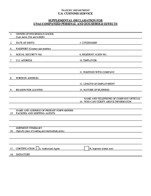 Supplemental Declaration for Unaccompanied Personal and Household Effects