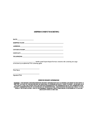 Shipper’s Consent to Screening