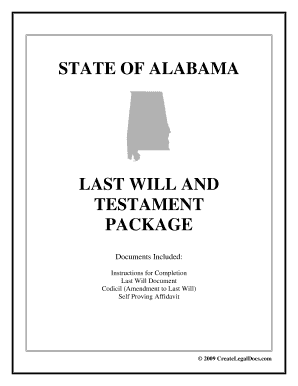 Alabama Last Will and Testament Package