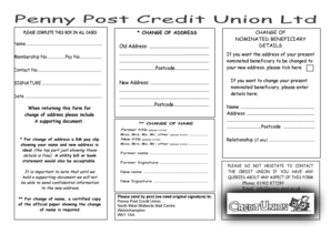 Penny Post Credit Union Change of Address Form