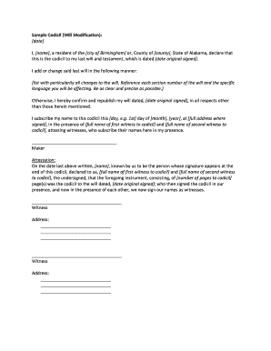 Alabama Codicil to Last Will and Testament