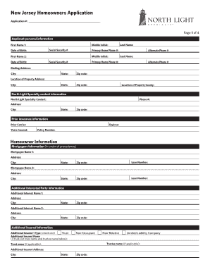 New Jersey Homeowners Insurance Application