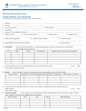 Excess Personal Auto Application