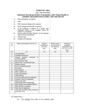 Form 12BA Statement of Perquisites and Fringe Benefits