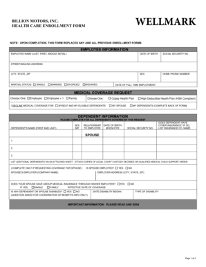 Wellmark Health Care Enrollment Form