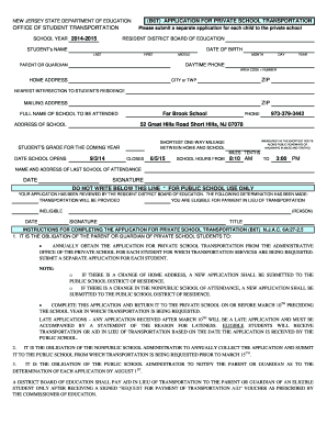 New Jersey Private School Transportation Application