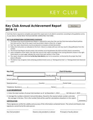 Key Club Annual Achievement Report