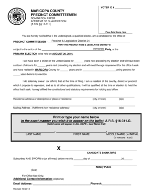 Arizona Precinct Committeemen Nomination Paper