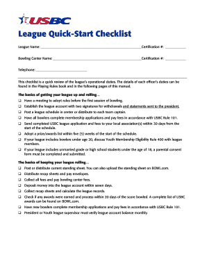 USBC League Quick-Start Checklist