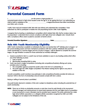 Parental Consent Form for USBC Youth Bowling