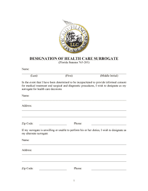 Designation of Health Care Surrogate