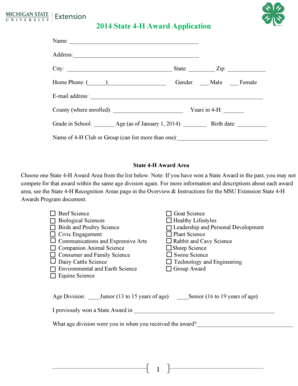 2014 State 4-H Award Application