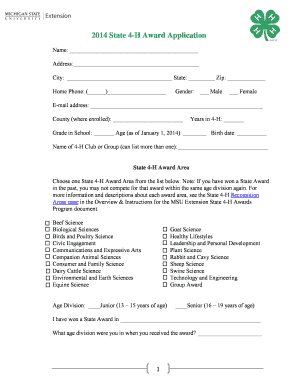 2014 State 4-H Award Application