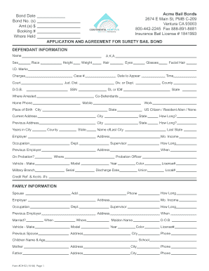 California Surety Bail Bond Application