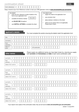 UK CRB Application Continuation Sheet