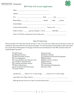 2014 State 4-H Award Application